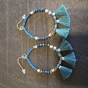 Teal and Gold Bead  with Tassels Earrings